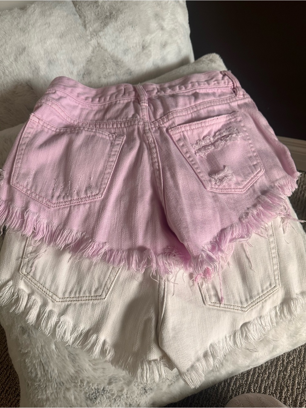 We The Free Pink and White Frayed Denim Shorts Duo